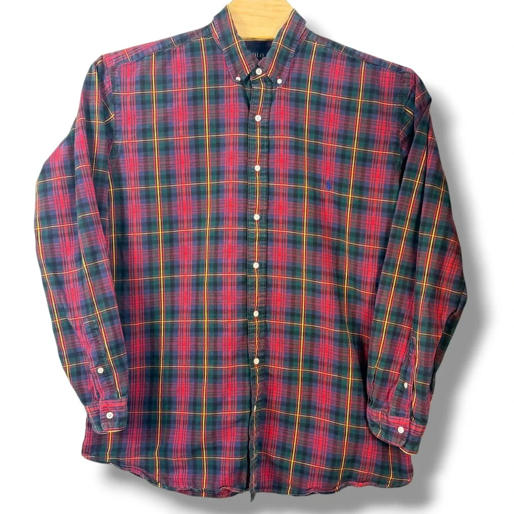 Polo Ralph Lauren Button Down Shirt Mens 2XLT‎ Red Plaid Long Sleeve Pony Logo